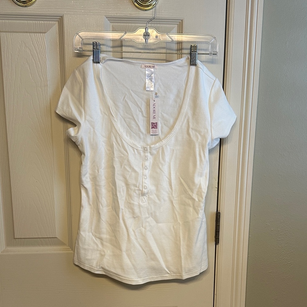 Adore Me White Short Sleeve Pajama Top